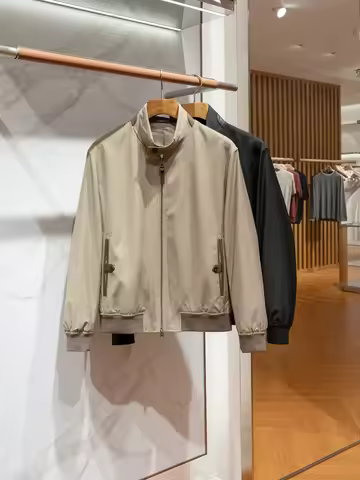 Men's Italian Classic Fine-Spun Wool Blended Leather Stand-Up Collar Jacket Casual Spring Accessory