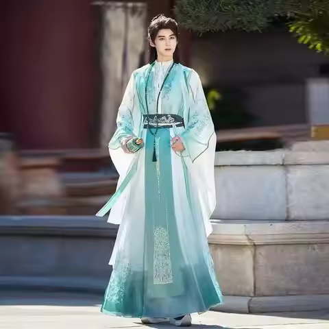 Classic Fairy Hanfu Dress Men's Traditional Embroidery Cross Collar Costume Vintage Mall Carnival St