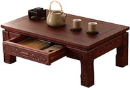 Old Elm Wood Table With Drawer Living Room Wood Coffee Table Wood Study Table Low Dining Table With Hand-carved Carvings (Color : B, Size : 80X50X30CM) (C 60X40X30CM)