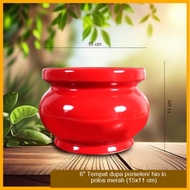 MERAH Hio lo/ porcelain incense holder redPOLOS (15x11 cm) 6 inches