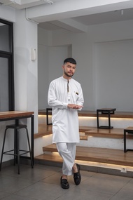 Baju Koko Pria Lengan Panjang Setelan Pakistan Premium - Putih