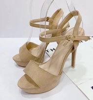 lin lin big shop รองเท้าแตะแฟชั่นสไตล์เกาหลีส้นสูง 5 นิ้วหนังกำมะหยี่รัดข้อ รหัสyy6388-9