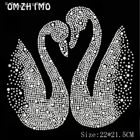 22*21.5cm Lovers swan print design hot fix rhinestone Heat transfer design iron on motifs Scrapbooki