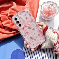 1pc Cute Pink Floral Bowknot Cartoon Soft TPU Transparent Wave Full Body Protective Phone Case Compa
