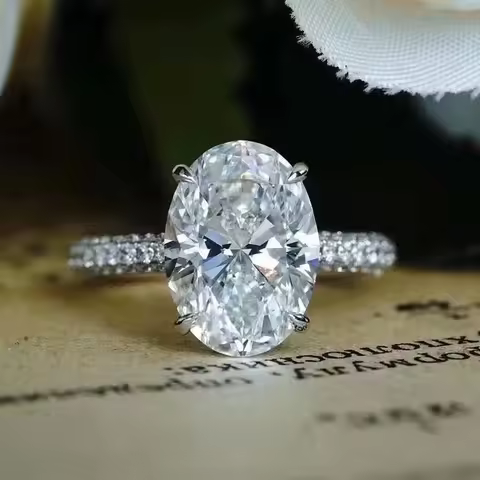New 925 Sterling Silver Oval 4ct Lab Diamond Ring Engagement Wedding Band Gig Stone Rings for Women 