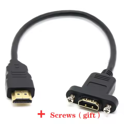 100pcs Extension Cable HDMI Male to Female With Screw Panel Mount Gold plated Video Adaptor Connecto