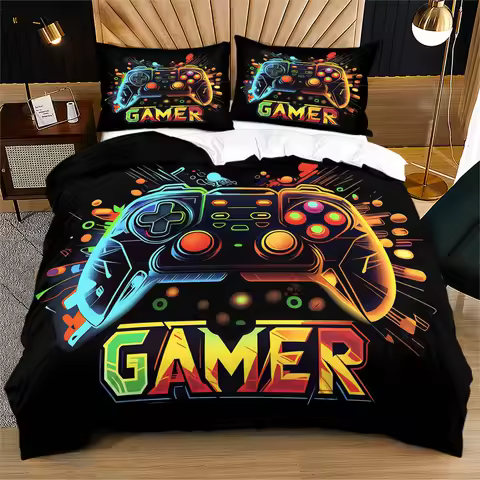 Fashion Neon Line Gamepad GAMER Duvet Cover 2/3Pcs Set All Season Cool Esports Novelty Bed Set Gamer
