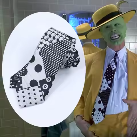 The Mask Jim Carrey Masked Man Cos Suit Halloween Black and White Tie