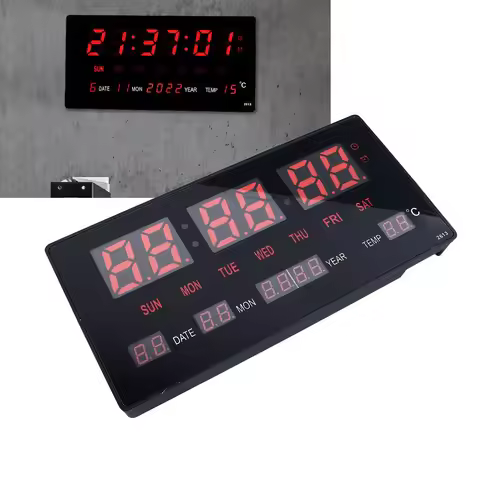 LED Digital Clock Large Digital Wall Clock Hourly Chime Function Backlight Calendar Digital Clock