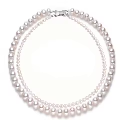 Classic Wedding Natural Double Pearl Necklace Woman,Luxury Real Freshwater Pearl Necklaces Wife Anni
