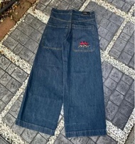 Pjga ยีนส์โกธิคปักอักษร JNCO สำหรับผู้ชายกางเกงผ้ายีนส์หลวมฮิปฮอปสเก็ตถนนกางเกงขายาวขากว้างตรง Y2K ส