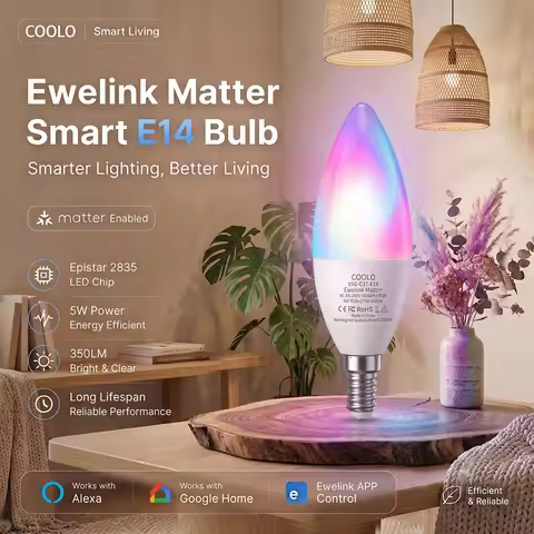 Ewelink Matter WiFi E14 Candle Lamp 5W Dimmable 16 Million Colors RGB W+C Smart LED Light Bulb For A