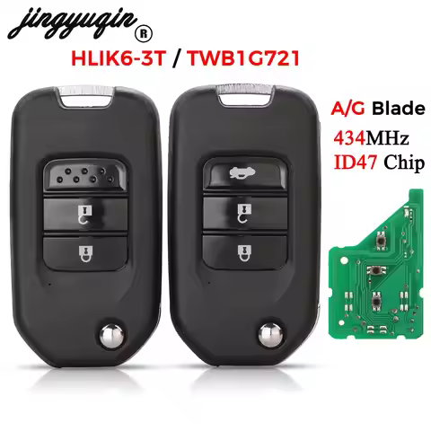 jingyuqin HLIK6-3T TWB1G721 Remote Key 434Mhz ID47 Chip For Honda Civic Accord City CR-V Jazz XR-V V