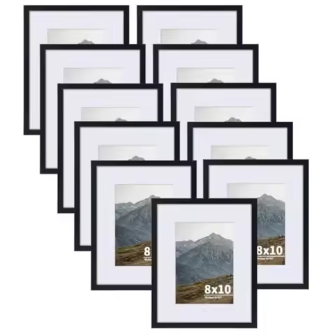 8X10 Picture Frames Set of 11 Black 8x10 Photo Frames without Mat or Displays 5X7 Picture with Mat W