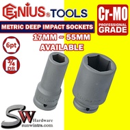 GENIUS TOOLS 3/4" Dr. Metric Deep Impact Hand Socket 6Pt 6 Point Hand Socket (Available 17mm - 55mm)
