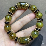 Natural Agate Dzi Beads Bracelet Yellow Green Dragon Pattern Dzi Beads Bracelet Bracelet Natural Jad