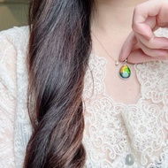 Emerald gift。拈翠-很美的斑彩石純銀包鑲水滴墜子