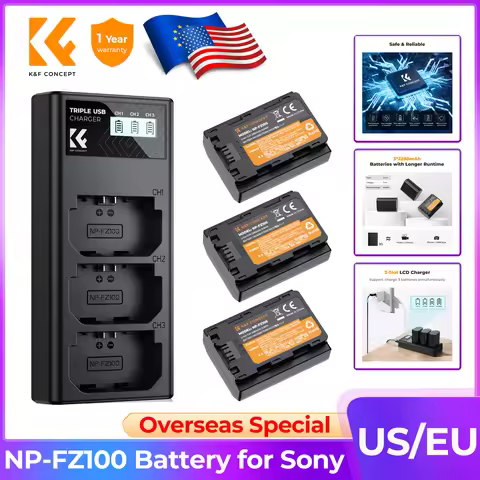 K&F CONCEPT NP-FZ100 Battery Charger Sets for Sony Alpha A7 III A7R III A7R3 A9 a6600 a7R IV Alpha a