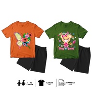 Cute Bear Sing Song Motif T-Shirt Set for Girls 1-10 Years - Maribu.id - DTF2