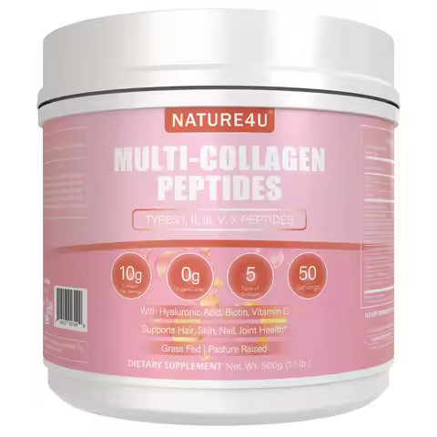 Nature4U Multi Collagen Peptides Powder with Biotin, Hyaluronic Acid, , Vitamin C for Healthy Hair, 