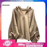 <rasumate> Solid Color Drawstring Pullover Hoodie Autumn Batwing Sleeve V-Neck Women Sweatshirt Stre