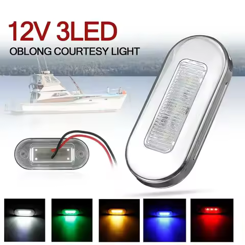 2pcs 12V LED Courtesy Light Mount Yacht Marine Boat Cabin Deck Lamp Waterproof LED Oblong Stainless 