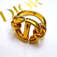 日本直購Dior2手真品深金色CD LOGO戒指M號（約13號）