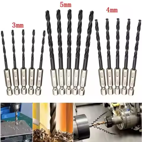 Professional 15pcs/Set Inch 1/4 Hex Shank Twist Drill Bit 3mm 4mm 5mm HSS Nitriding Black Drill Bit