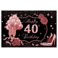 Rose Gold 40th 50th 60th 70th 80th 90th 100th  Birthday Background Banner Polyester Fabric Party Dec