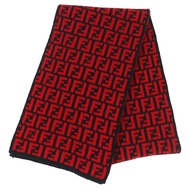 全新未使用FENDI FXS346 100% 羊毛針織圍巾，飾有 FF 標誌和祖卡圖案，RED配色，意大利製造，正品，女士款