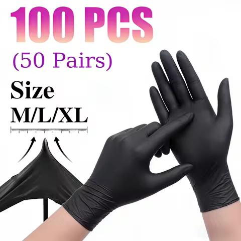 100PCS Black vinyl Nitrile Gloves Disposable Powder & Latex Free Kitchen Gloves Women Beauty Salon C