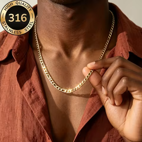 Stainless Steel Hiphop Male Female 5MM Figaro Chain Necklaces 18K Gold Plated Non-fade Punk Link NK 