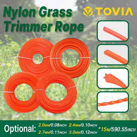 T TOVIA 15m*2.0mm/2.4mm/2.7mm/3mm Mowing Nylon Grass Trimmer Rope Brush Cutter Strimmer Line Mowing 