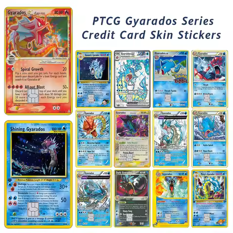 PTCG Gyarados Series Stickers PKM Credit Card Skin Sticker for VISA JCB MasterCard and Other IC Card