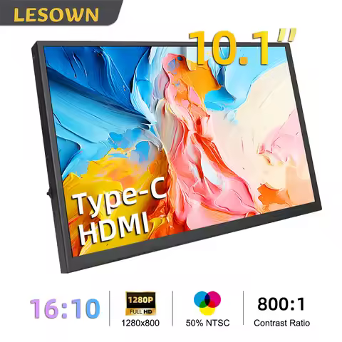 LESOWN Compact 10.1 Inch Mini USB Monitor 1280x800 IPS LCD Additional Display Auxiliary Monitor USB‑
