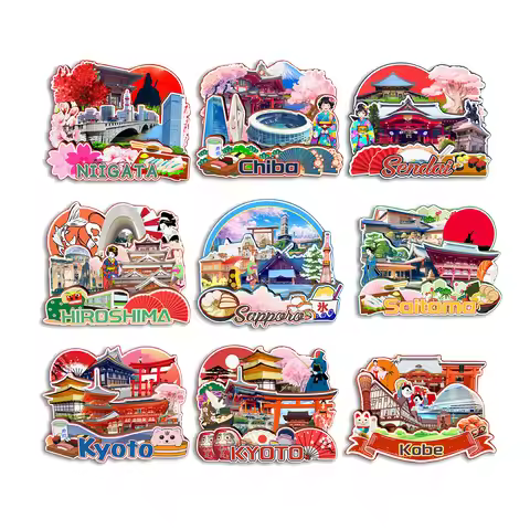 Sapporo Kobe Kyoto Saitama Hiroshima Sendai Chiba Niigata Japan Fridge Magnet Travel Souvenir Gift