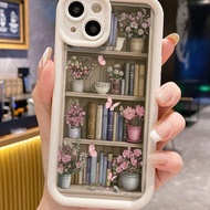 Ốp lưng mềm họa tiết hoa Bookshelf Rãnh'sơn màu be tương thích với iPhone 16/iPhone 15/ XR /7p8p/P12