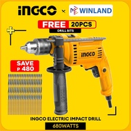 INGCO Tools Impact Drill 680W w/ Variable Speed &amp; Hammer Function Barena ID68016P w/ FREE 20 pcs Dri