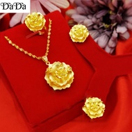 New product rantai leher emas 916 gold necklace earrings ring flower three-piece wedding set gold je