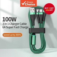 100W Super Fast Charger Cable 6A 3 in 1 Charger Cable Micro Usb / Type-C / For iP Cable