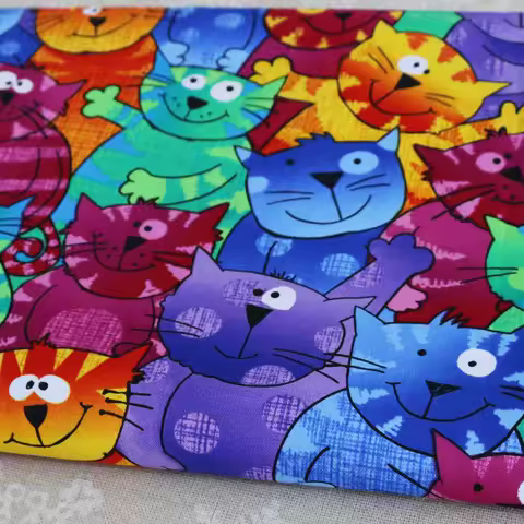 1 Meter X 1.1 Meter Cartoon Cats Patchwork Sewing Digital Print Fabric Cotton Tissues