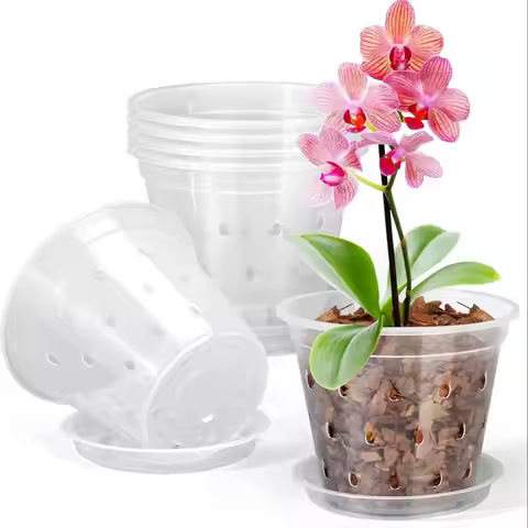 5Pcs Transparent Orchid Pot 4/5/6/7inch Planter Pot with Holes and Saucers Breathable Flower Plant P