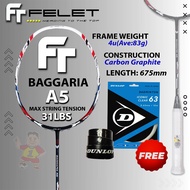 Felet Badminton Racket Baggaria A5 Black 4U Max Tension 31 lbs (Free String+Grip)