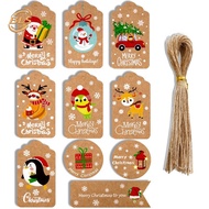 50Pcs/Set Merry Christmas Kraft Paper Card Tags/ Xmas Gift Wrapping Paper Labels/ Snowman Santa Claus Hang Tag Ornaments