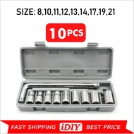 10pcs 8MM - 21MM 1/2" L Type Spanner Box Socket Set Box Set Spanner Wrench Tools Set / Spanar Kereta