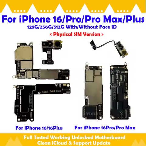 Physical SIM Clean iCloud 512G 256GB For iPhone 16 pro Max 16Plus Motherboard iOS Update Support Mai