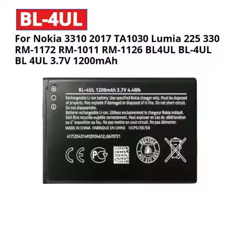For Nokia 3310 2017 TA1030 Lumia 225 330 RM-1172 RM-1011 RM-1126 BL4UL BL-4UL BL 4UL 3.7V 1200mAh Li