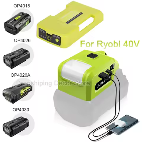 LED Work Light Battery Adapter for Ryobi 40V Battery With USB and Type-C Charging Interface Emergenc