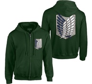 Attack on Titan Men's Authentic Full Zip-Up Survey Corps Front & Back Hooded Sweatshirt Officially L