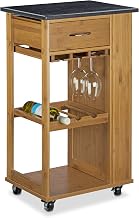 Relaxdays Alfred L Bamboo Kitchen Trolley with Black Marble Top H x W x D: 81.5 x 47.5 x 37.5 cm Kit